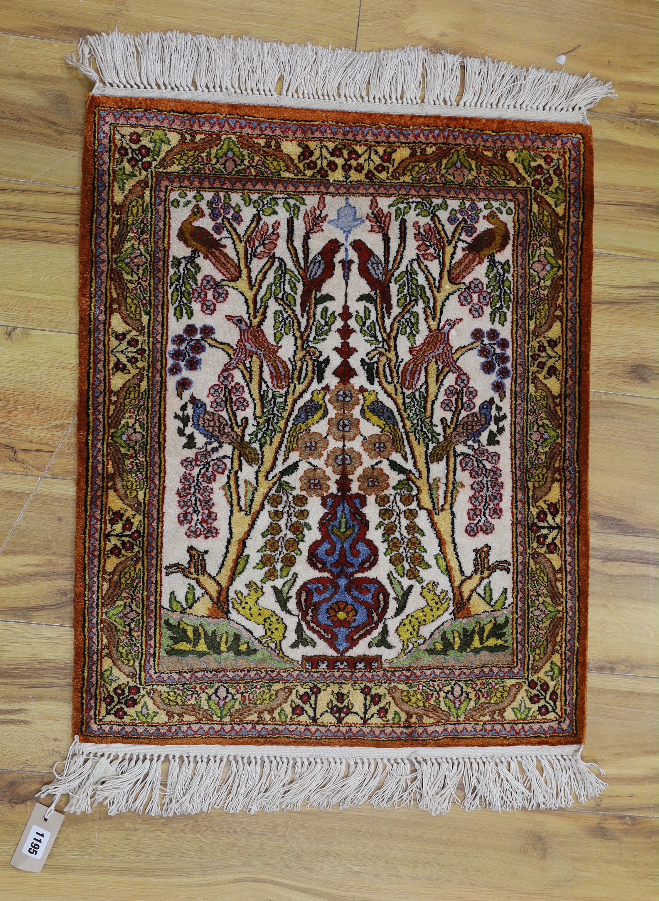A Kashan part silk mat, 72 x 57cm